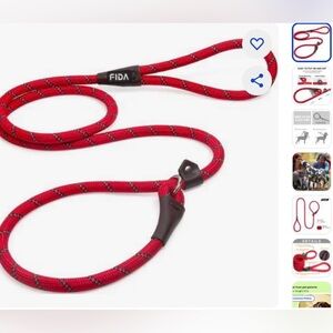 FIDA Rope Slip Training Dog Leash, 6-ft long, 1/2-in wide, Red